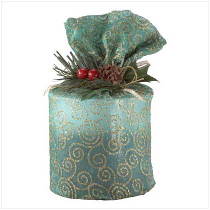 A white and green, two-tone candle 
